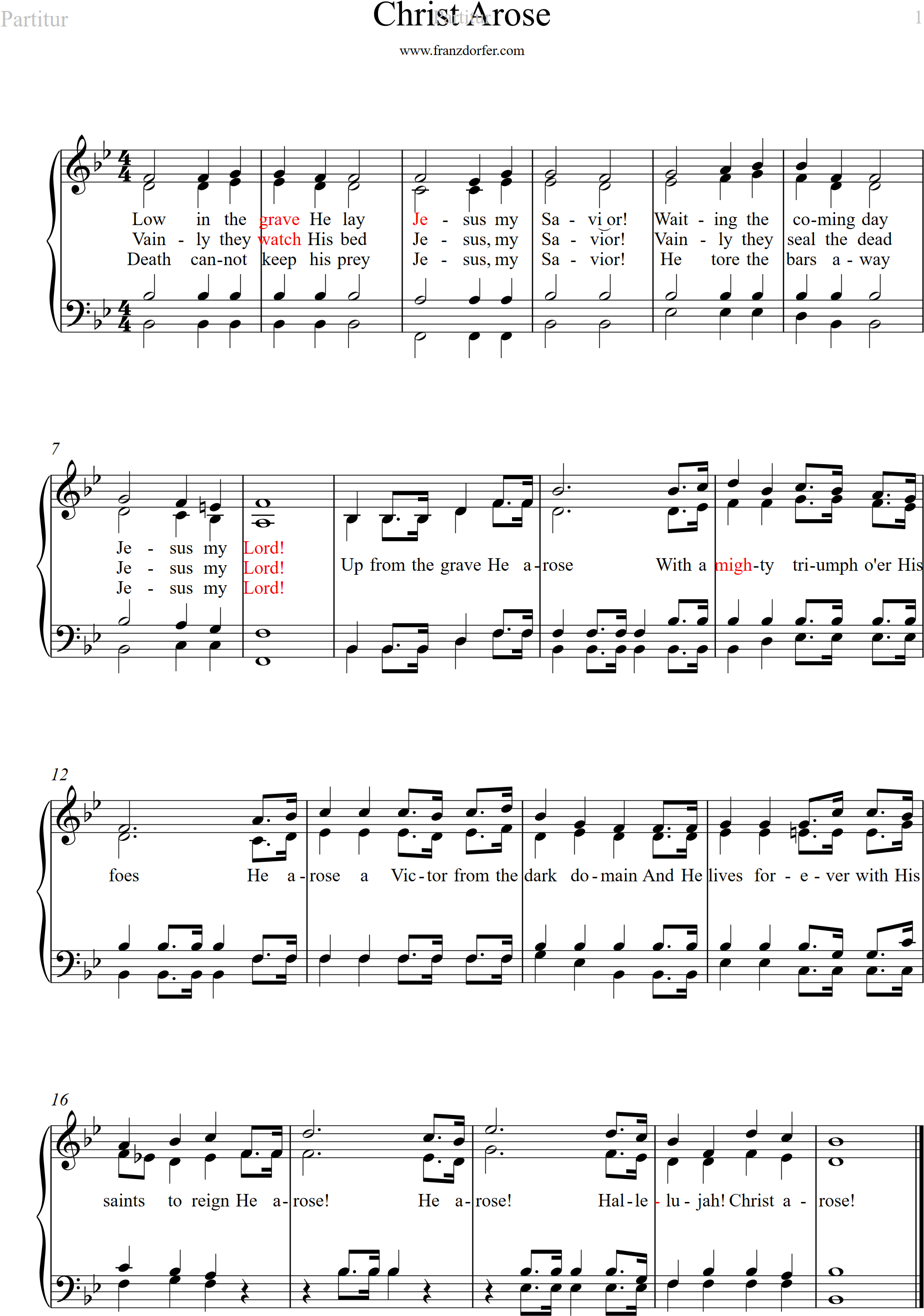 Choir-, Organ-Sheet, Bb-Major, Christ Arose